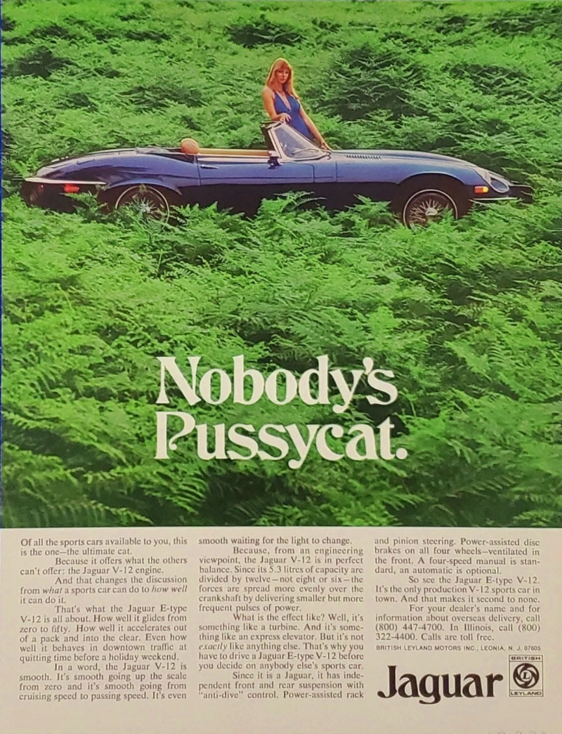 Jaguar E-type vintage auto ad; Nobody's pussycat Jaguar E-type vintage auto ad; Nobody's pussycat